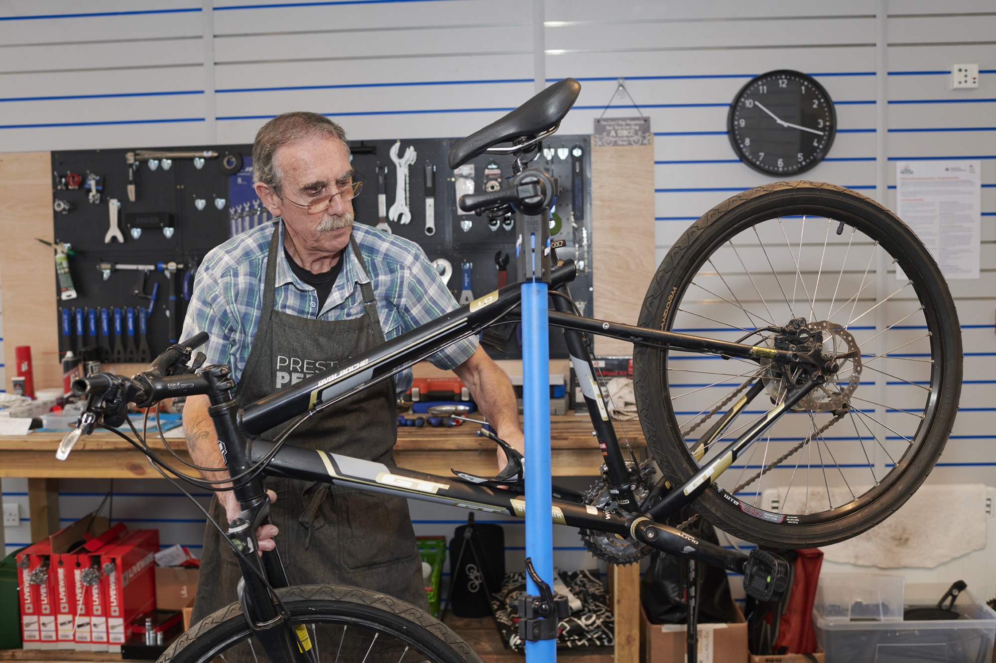 Man holding bike at Preston Pedals